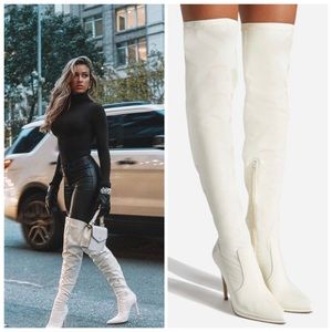 Winter ❄️ High Shine White Patent Thigh High Boots (Wide Calf)